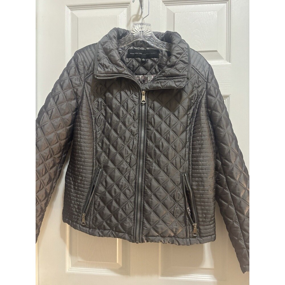 Marc New York Andrew Marc Quilted Women’s Jacket Size M Full  Zip Coat EUC Gray - Picture 2 of 7